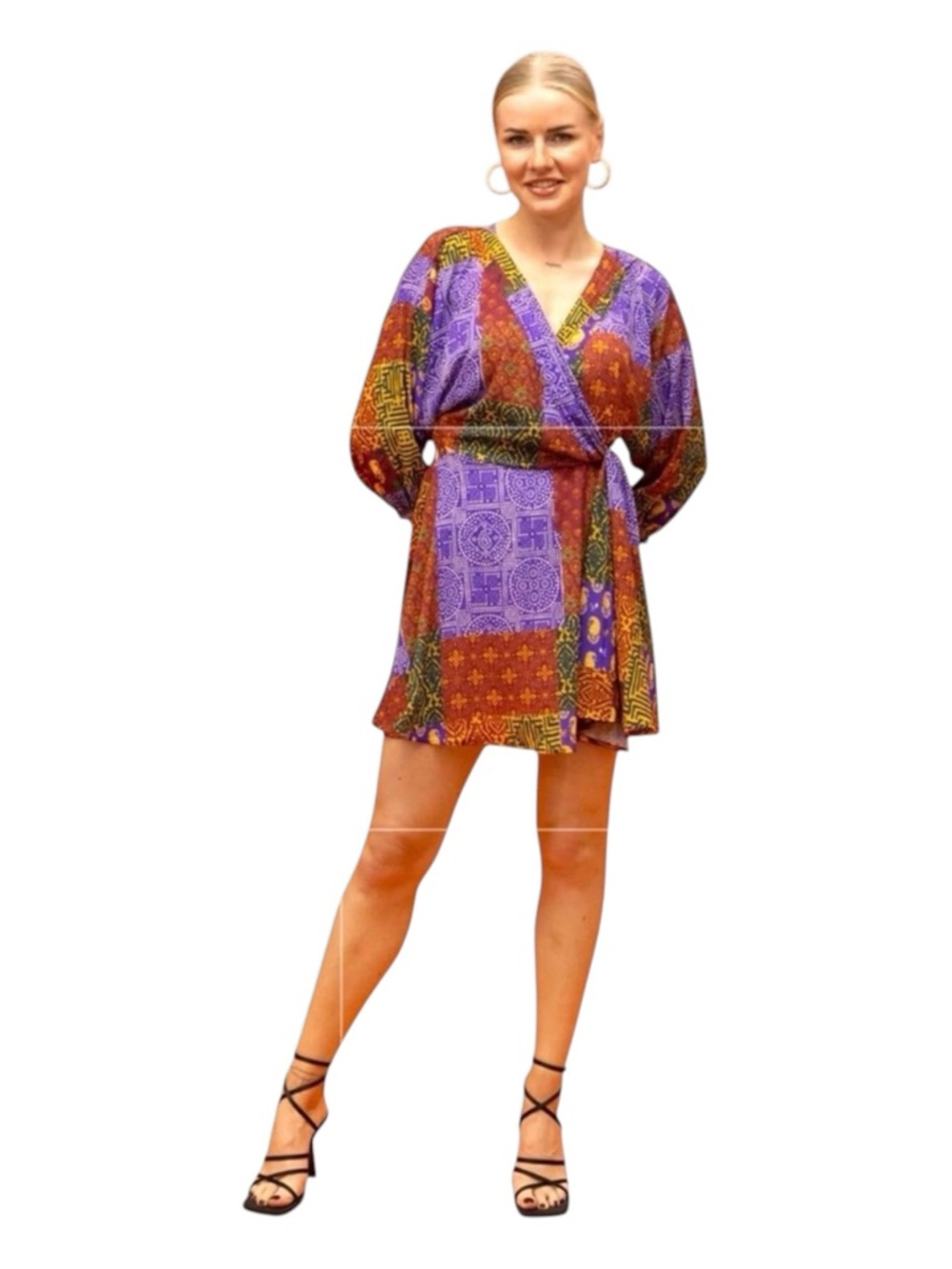 ZARA Multicolored Patchwork-Look Mini Dress, Size S.
